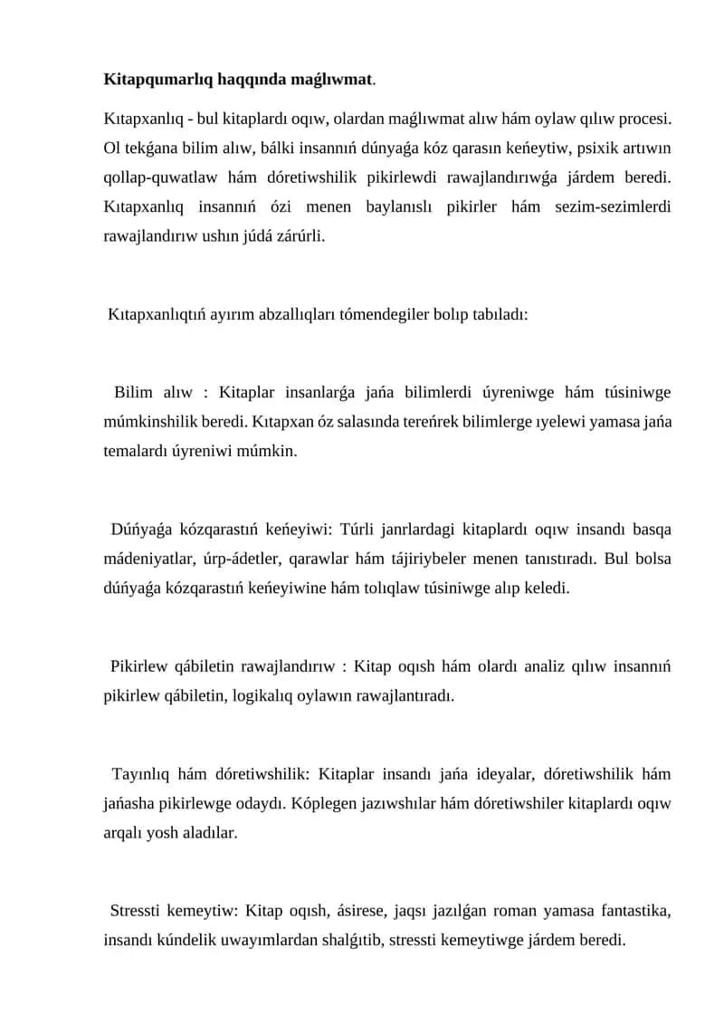 Kıtapxanlıq Haqqında Maǵlıwmat 1