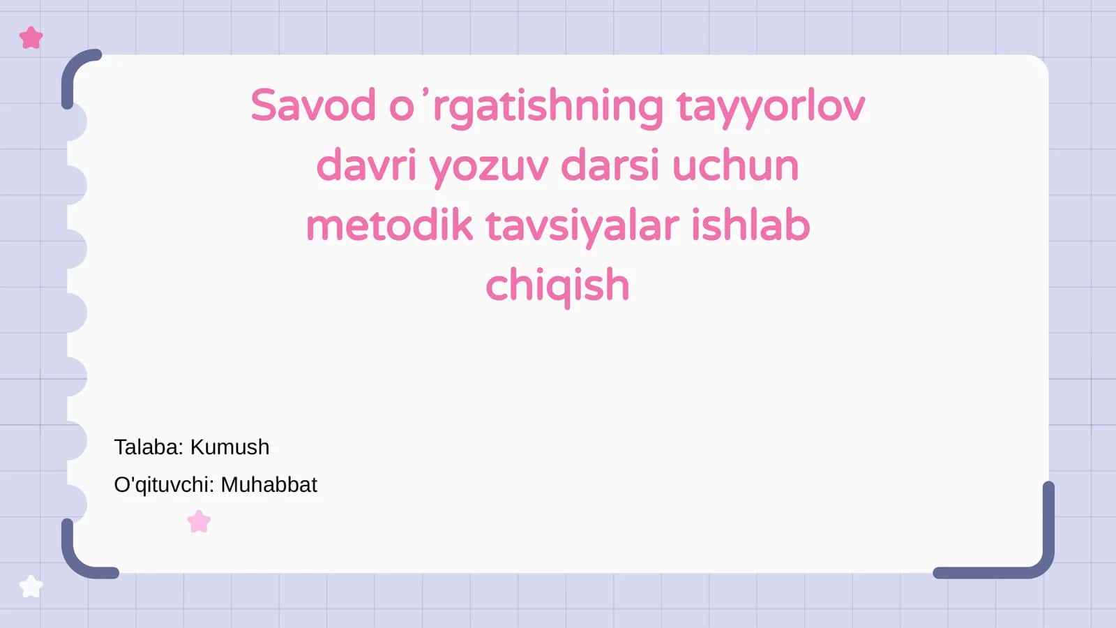 Savod o‘rgatishning tayyorlov davri yozuv darsi uchun metodik tavsiyalar ishlab chiqish 1