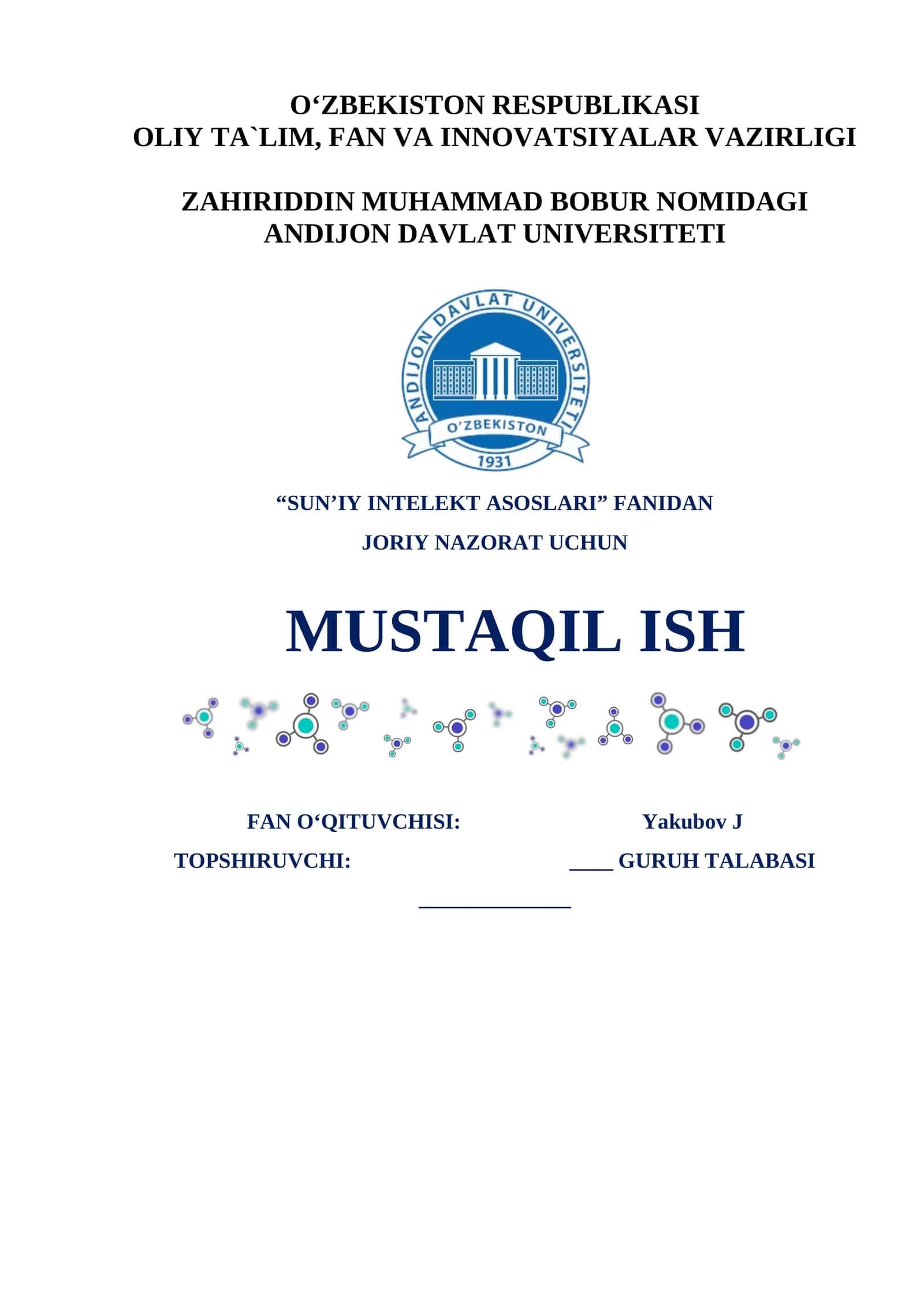 JORIY NAZORAT UCHUN MUSTAQIL ISH 1