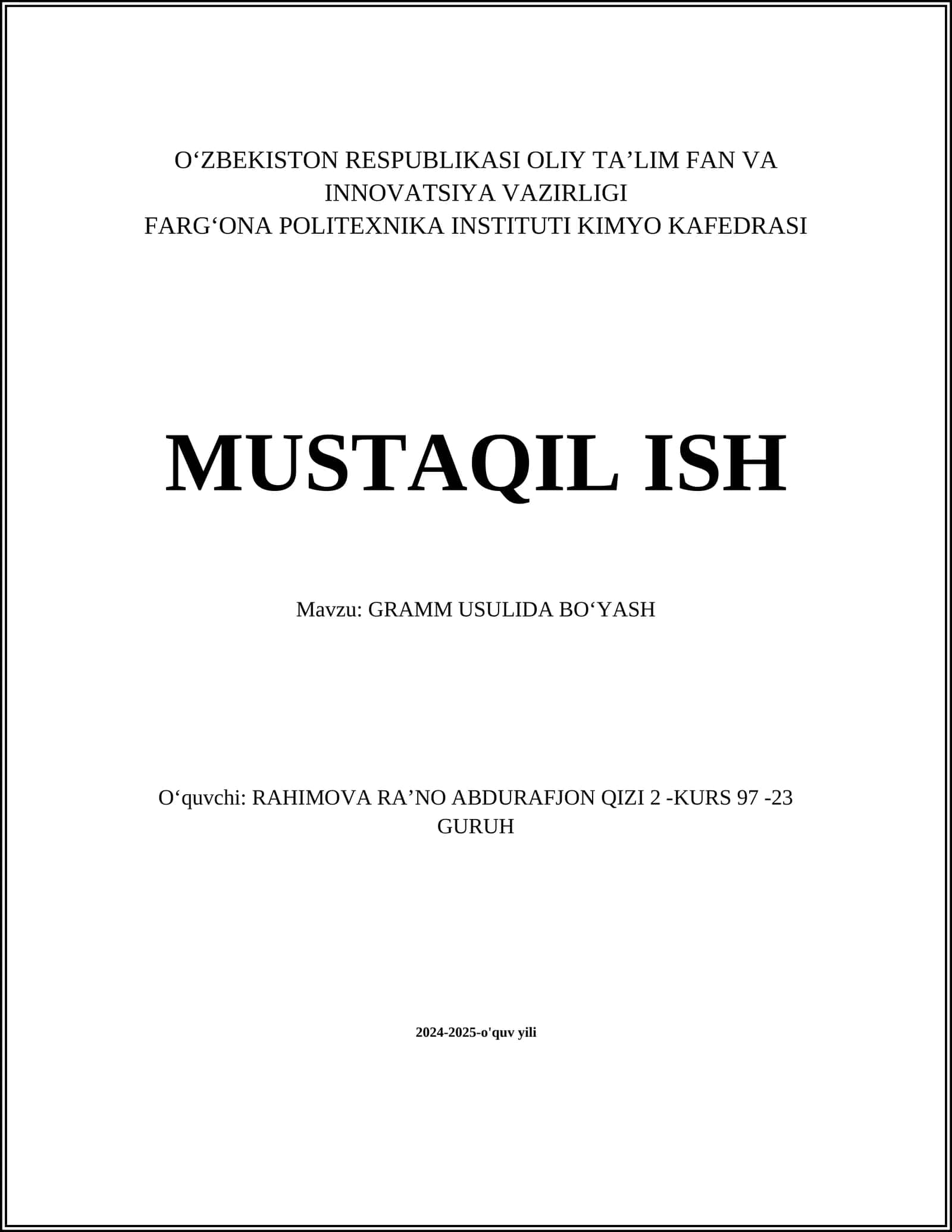 GRAMM USULIDA BOʻYASH 1