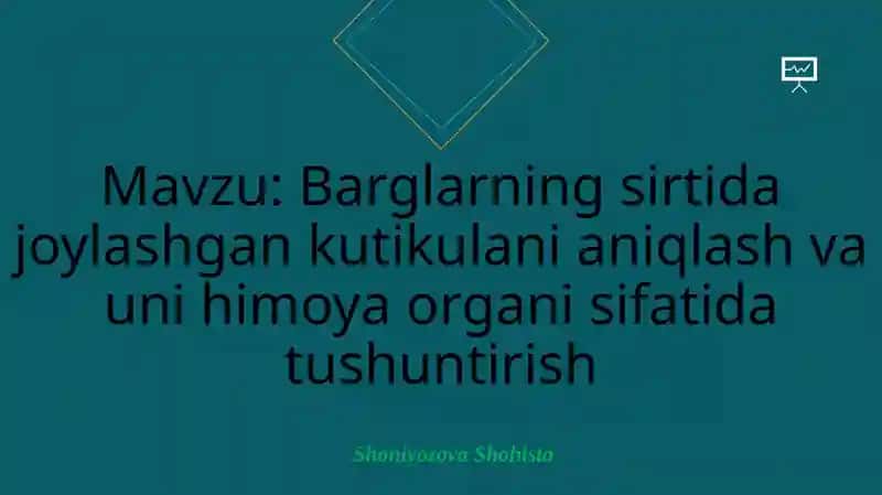 Barglarning sirtida joylashgan kutikulani aniqlash va uni himoya organi sifatida tushuntirish