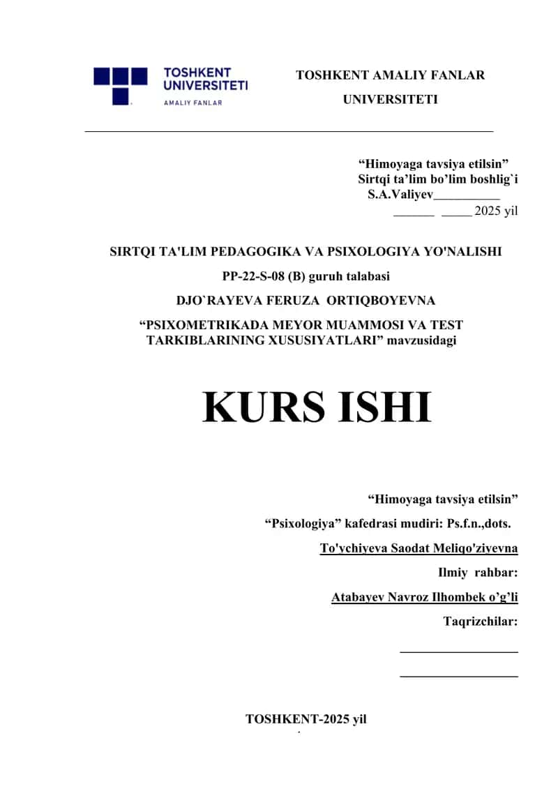 PSIXOMETRIKADA MEYOR MUAMMOSI VA TEST TARKIBLARINING XUSUSIYATLARI 1
