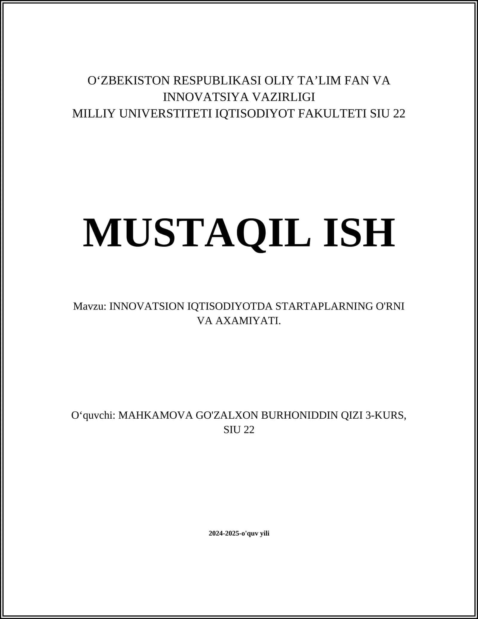 INNOVATSION IQTISODIYOTDA STARTAPLARNING O'RNI VA AXAMIYATI 1