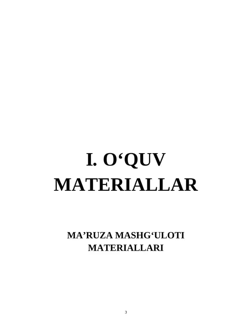 MA’RUZA MASHG‘ULOTI MATERIALLARI 1