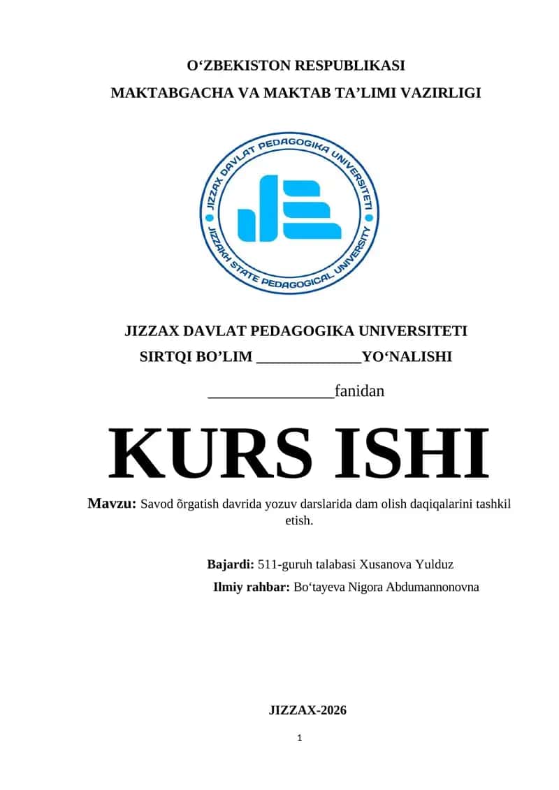 Savod õrgatish davrida yozuv darslarida dam olish daqiqalarini tashkil etish 1