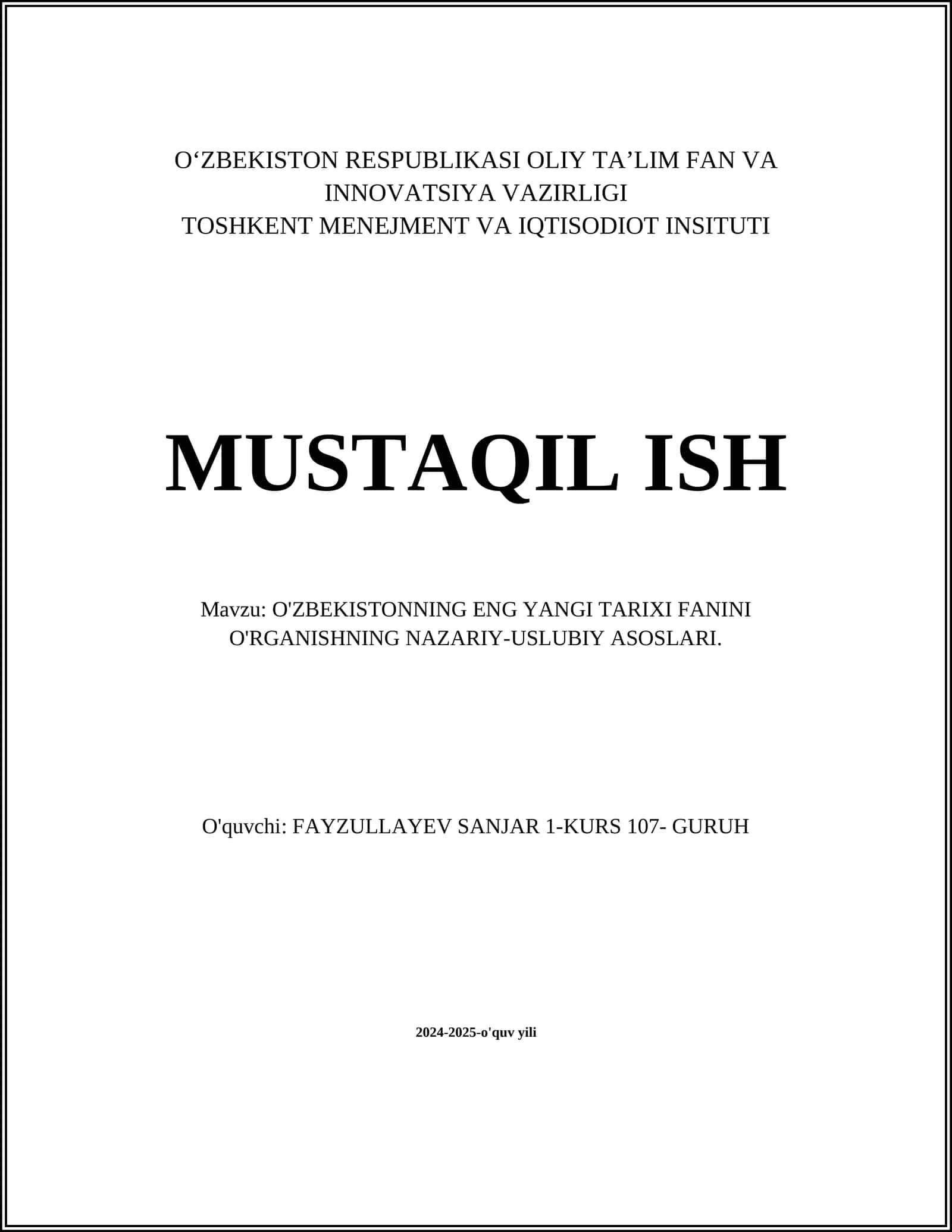 O‘zbekistonning eng yangi tarixi fanini O'rganishning Nazariy-Uslubiy Asoslari 1