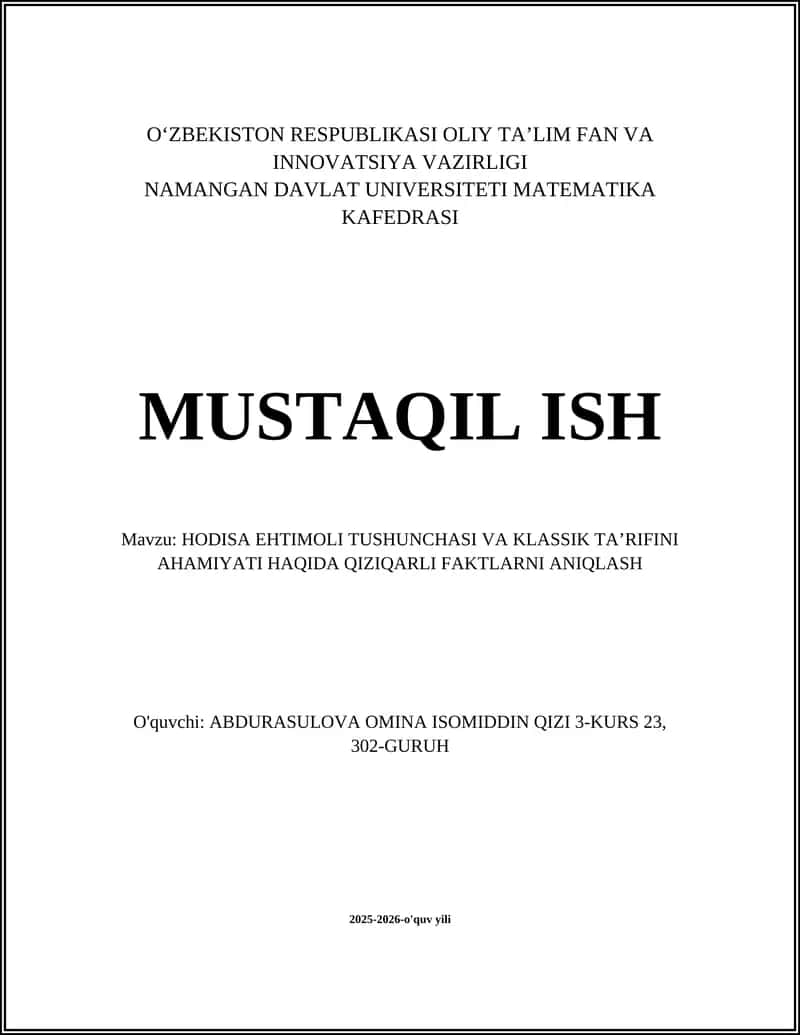 HODISA EHTIMOLI TUSHUNCHASI VA KLASSIK TA’RIFINI AHAMIYATI HAQIDA QIZIQARLI FAKTLARNI ANIQLASH 1