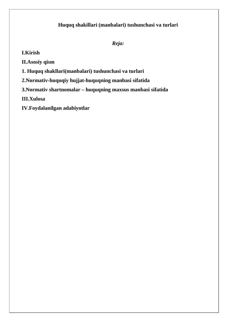 Huquq shakillari (manbalari) tushunchasi va turlari 1