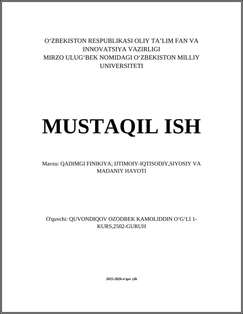 QADIMGI FINIKIYA; IJTIMOIY-IQTISODIY,SIYOSIY VA MADANIY HAYOTI 1