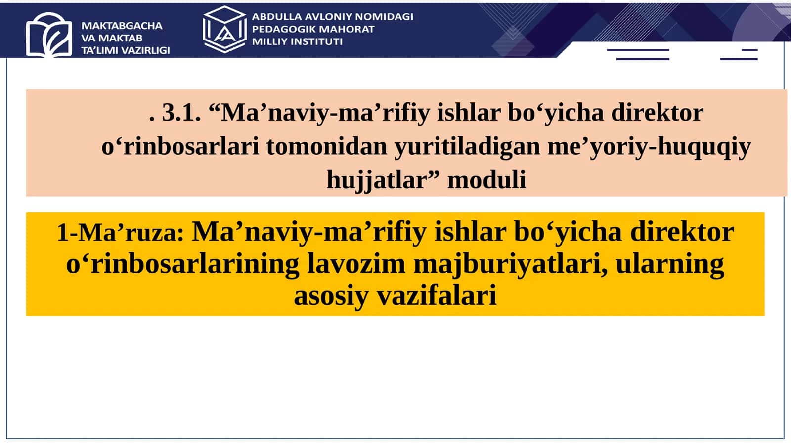 Ma’naviy-ma’rifiy ishlar bo‘yicha direktor o‘rinbosarlarining lavozim majburiyatlari, ularning asosiy vazifalari 1