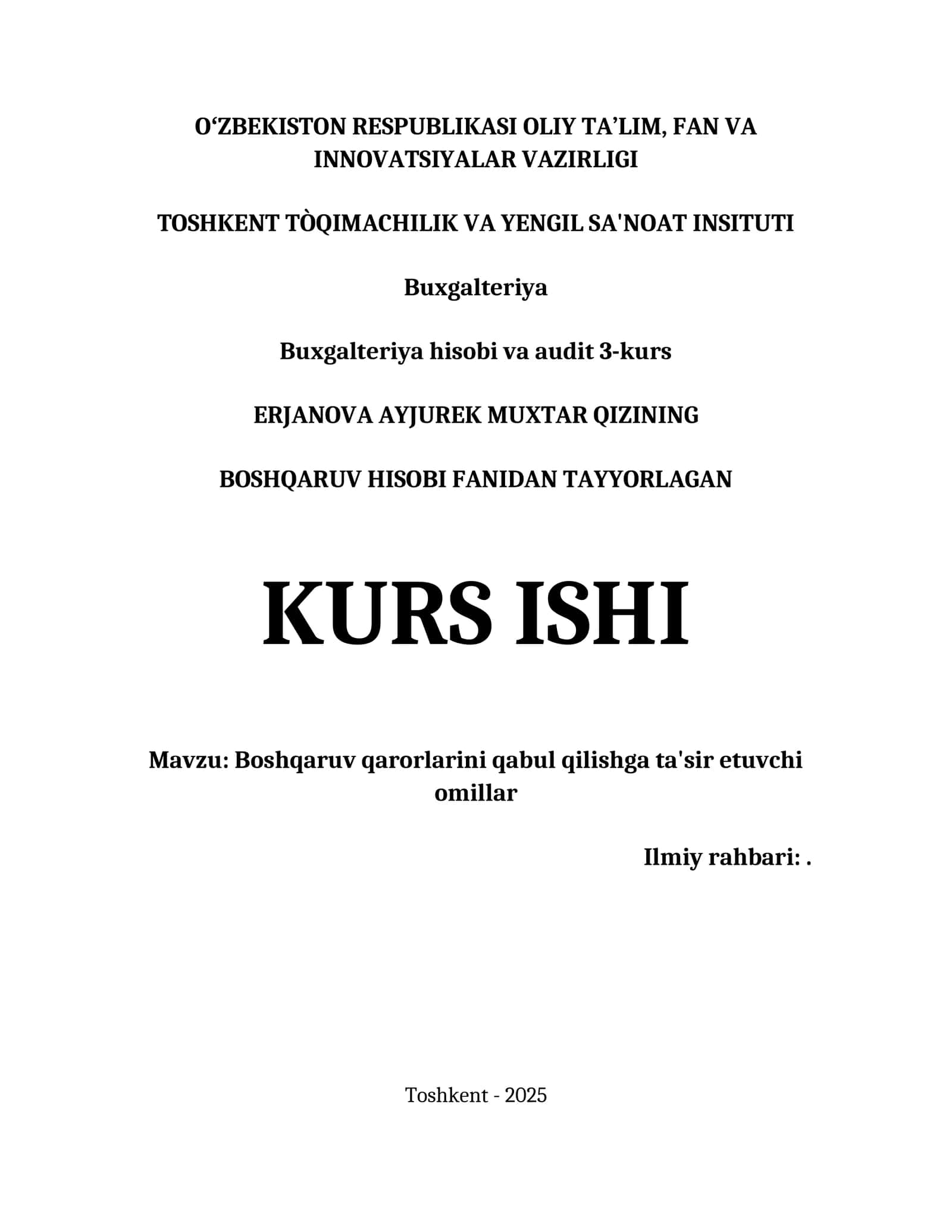 Boshqaruv qarorlarini qabul qilishga ta'sir etuvchi omillar 1
