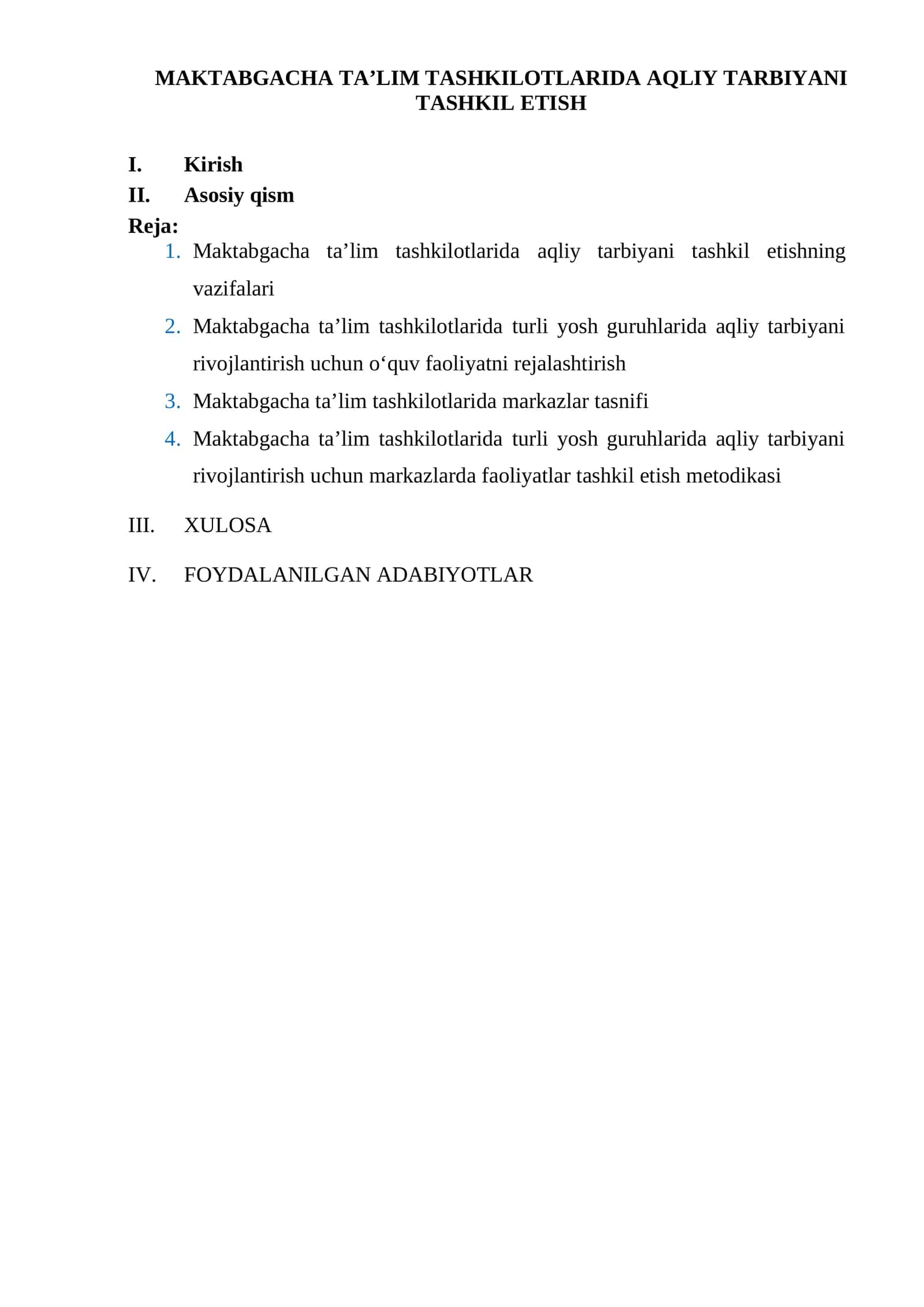 MAKTABGACHA TA’LIM TASHKILOTLARIDA AQLIY TARBIYANI TASHKIL ETISH 1