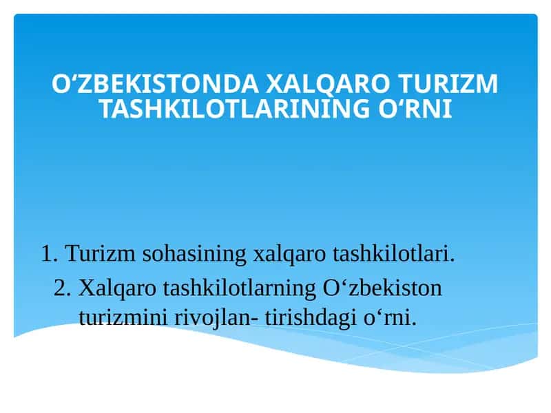 Xalqaro Turizm Tashkilotlari 1