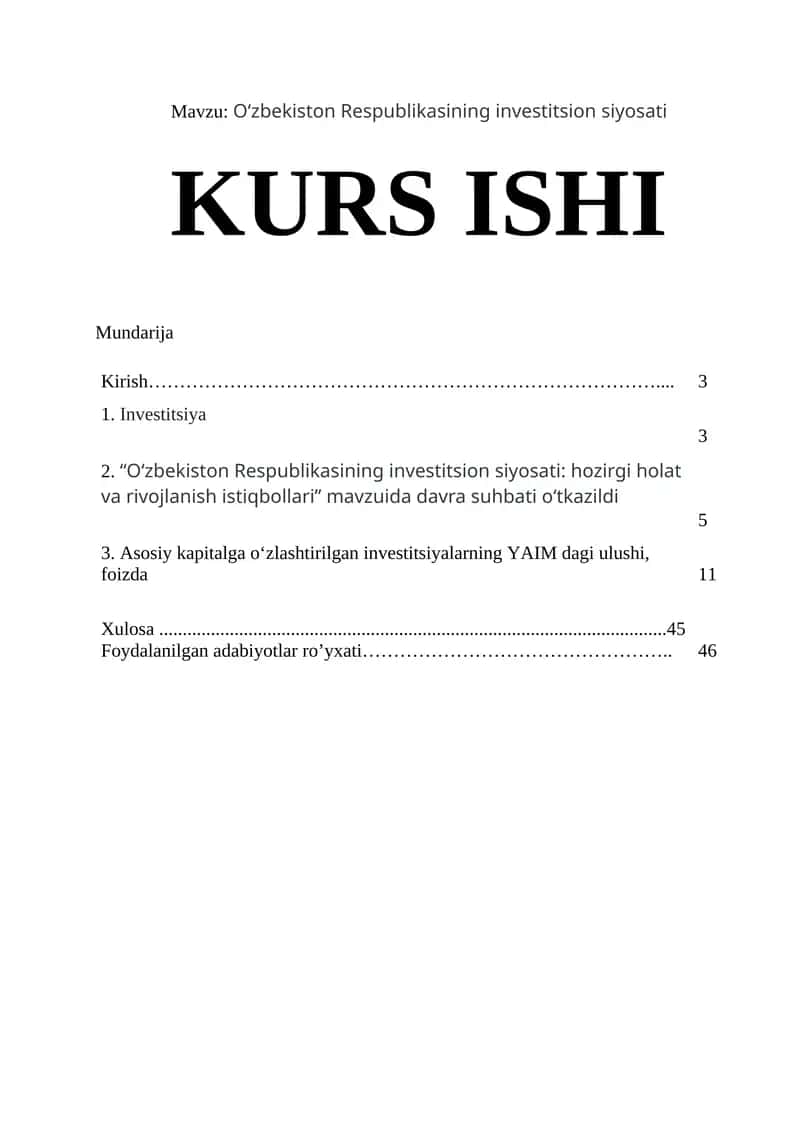 O‘zbekiston Respublikasining investitsion siyosati 1