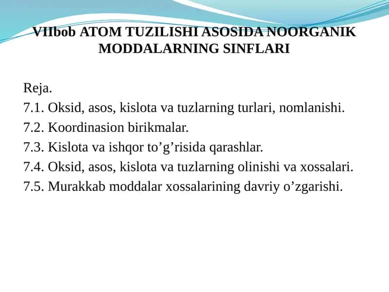 ATOM TUZILISHI ASOSIDA NOORGANIK MODDALARNING SINFLARI 1