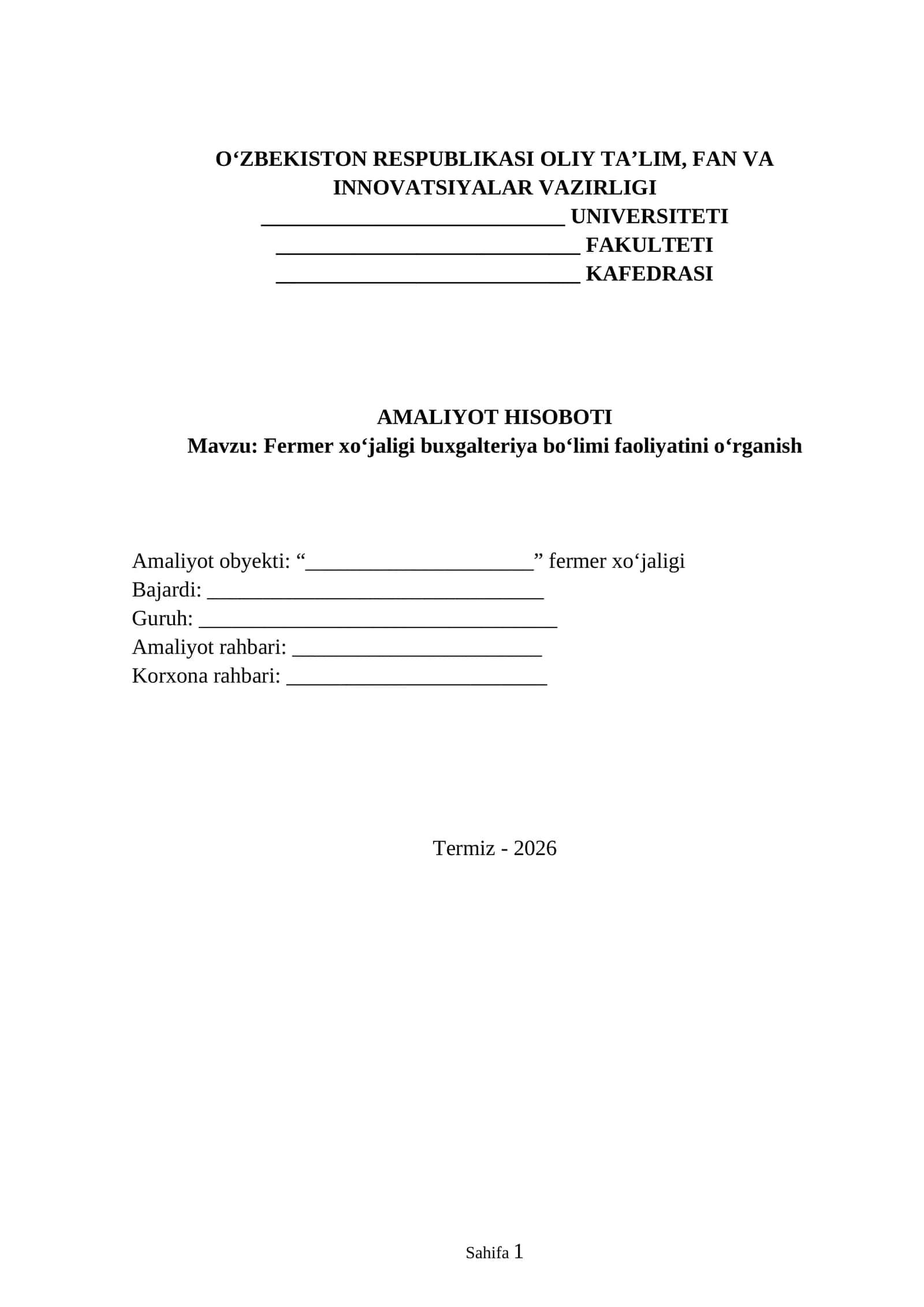 Fermer xojaligi buxgalteriya amaliyot hisoboti 1