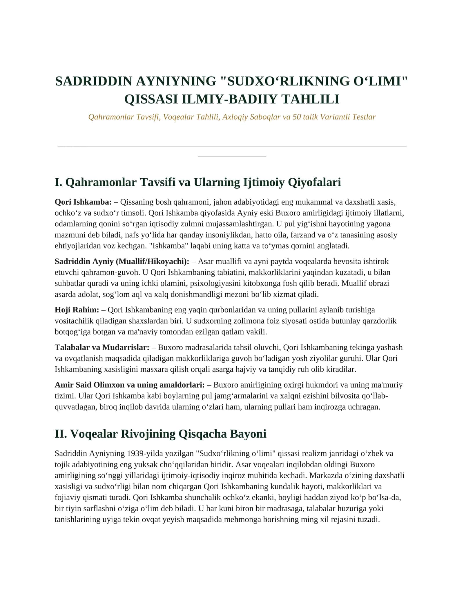 Sudxoʻrlikning oʻlimi tahlili Sadriddin Ayniy 1