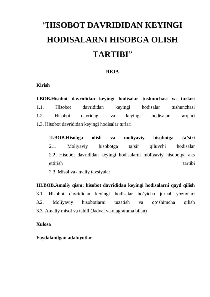 Hisobot davrididan keyingi hodisalar tushunchasi va turlari 1
