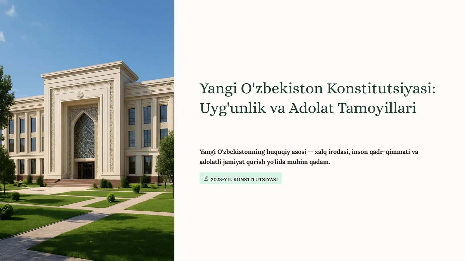Yangi O'zbekiston Konstitutsiyasi: Uyg'unlik va Adolat Tamoyillari 1