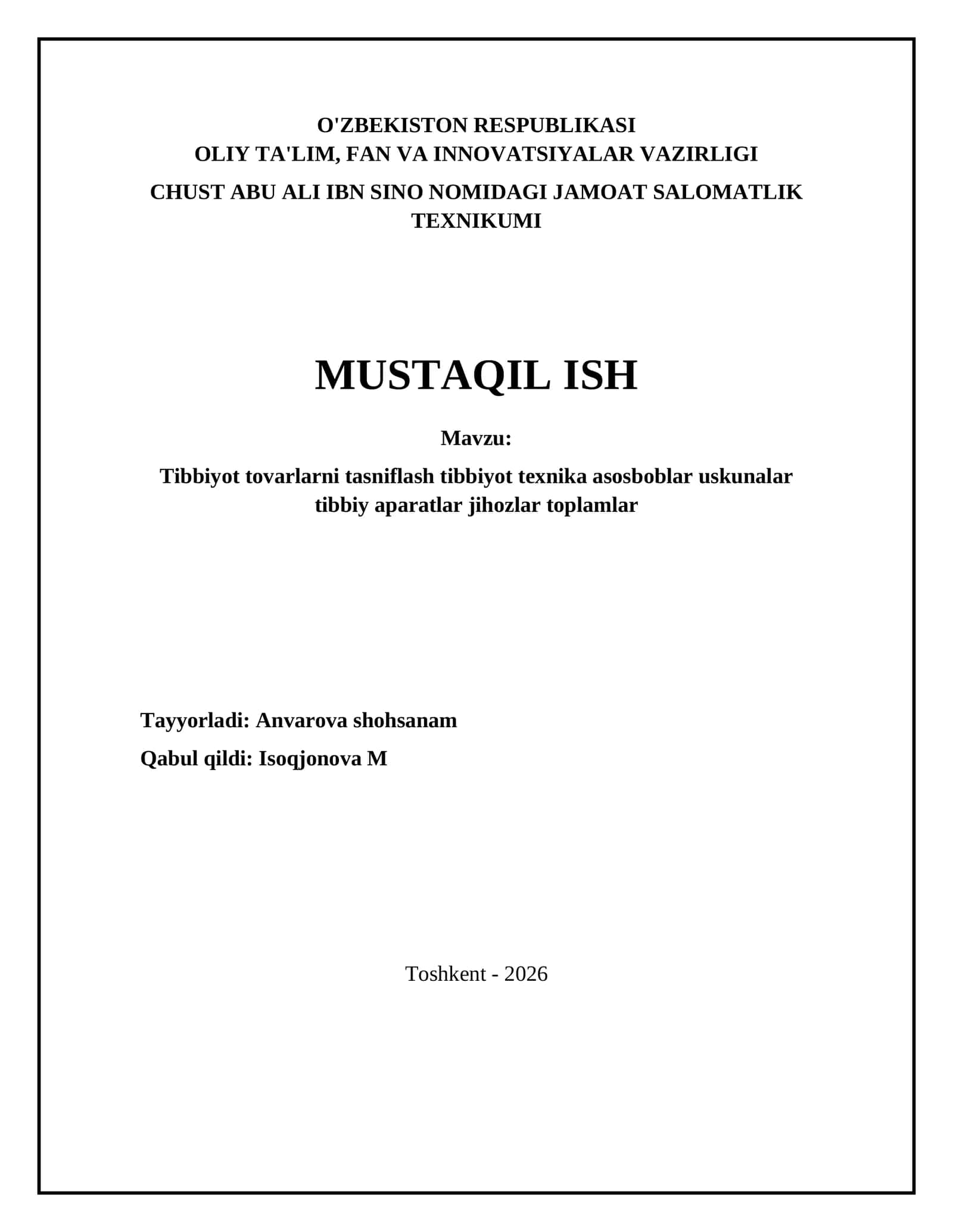 Tibbiyot tovarlarni tasniflash tibbiyot texnika asosboblar uskunalar tibbiy aparatlar jihozlar toplamlar 1