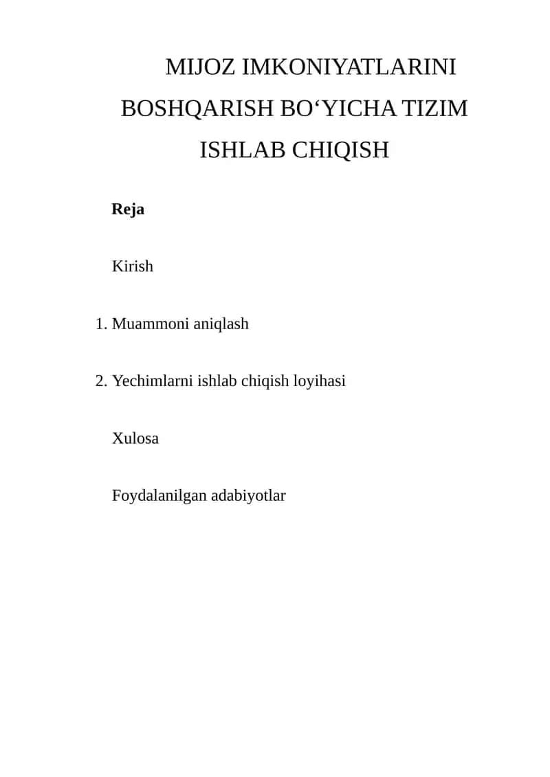 Mijoz Imkoniyatlarini Boshqarish Bo‘yicha Tizim Ishlab Chiqish 1