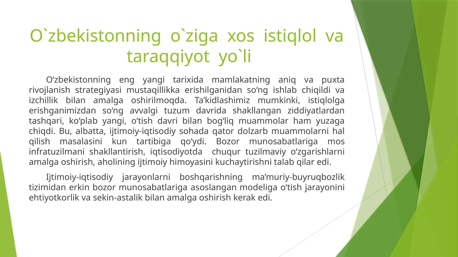 O`zbekistonning o`ziga xos istiqlol va taraqqiyot yo`li 1