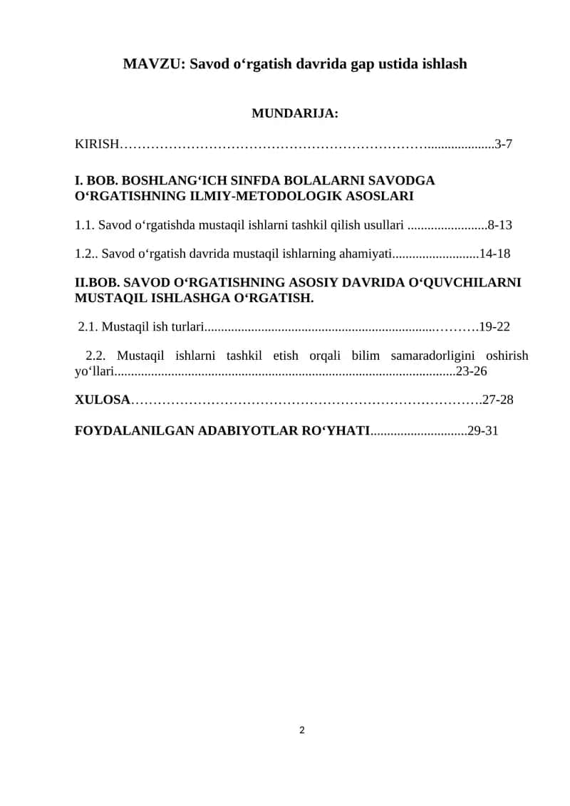 Savod oʻrgatish davrida gap ustida ishlash 1