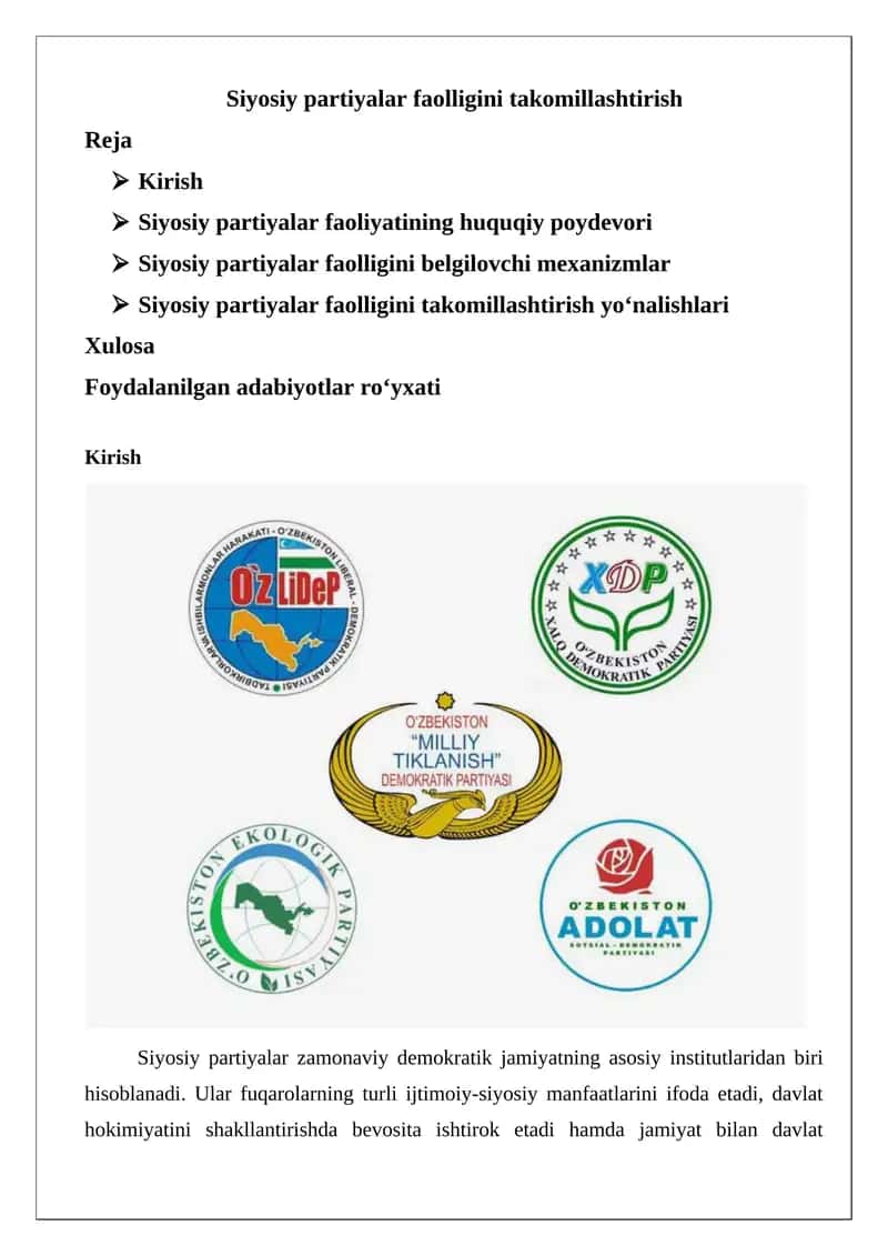 Siyosiy partiyalar faolligini takomillashtirish 1