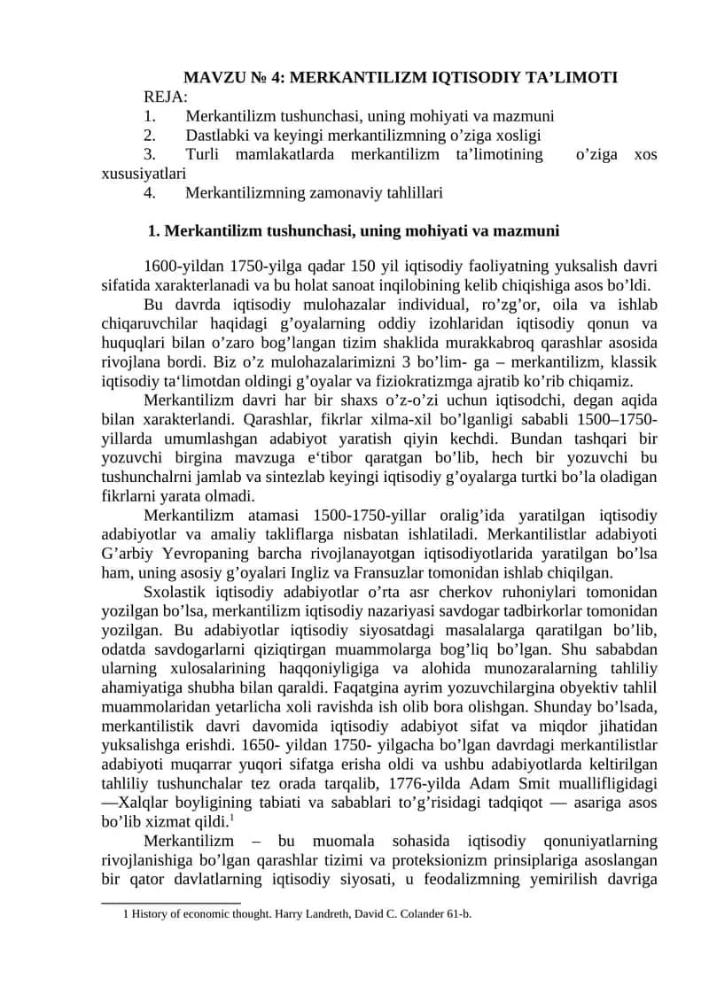MERKANTILIZM IQTISODIY TA’LIMOTI 1
