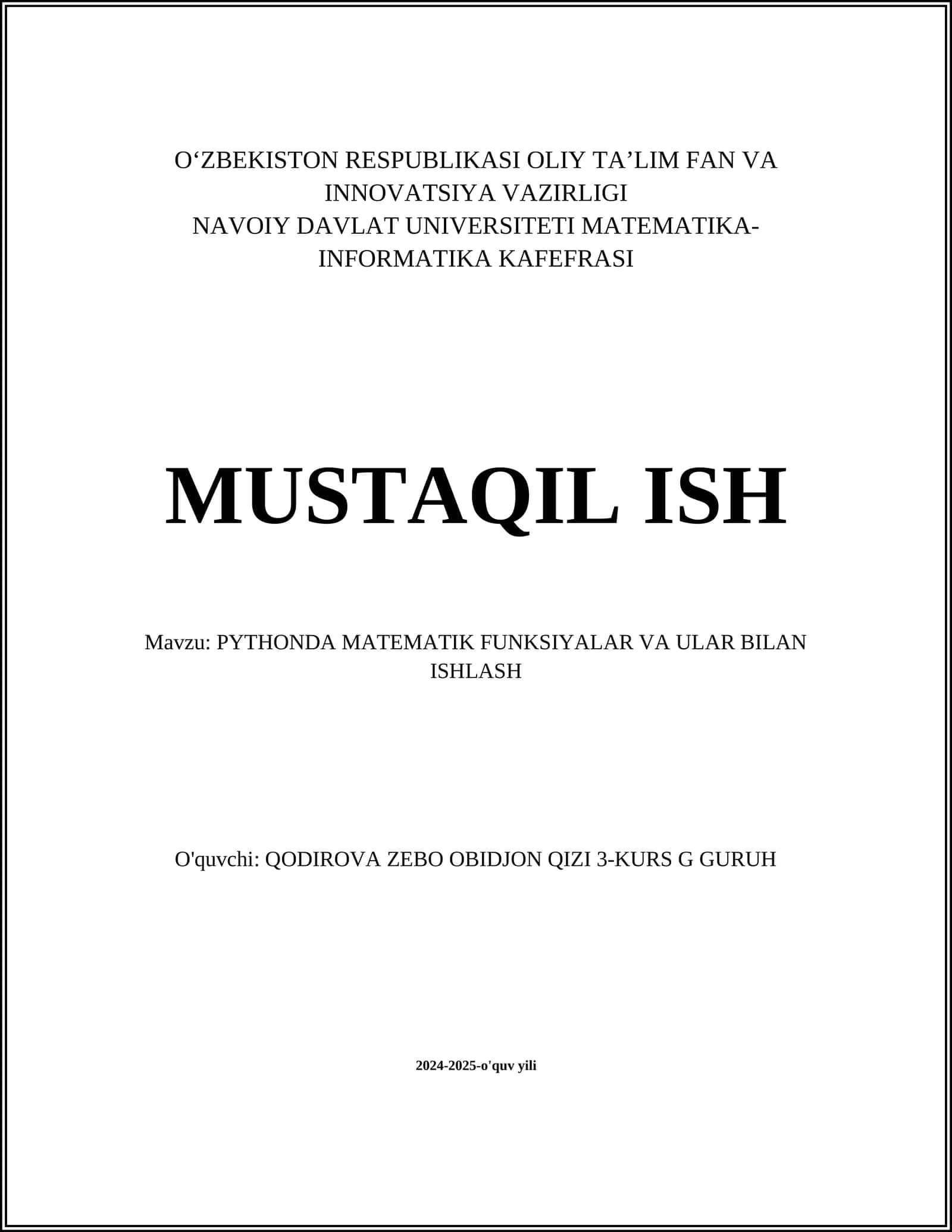 PYTHONDA MATEMATIK FUNKSIYALAR VA ULAR BILAN ISHLASH 1