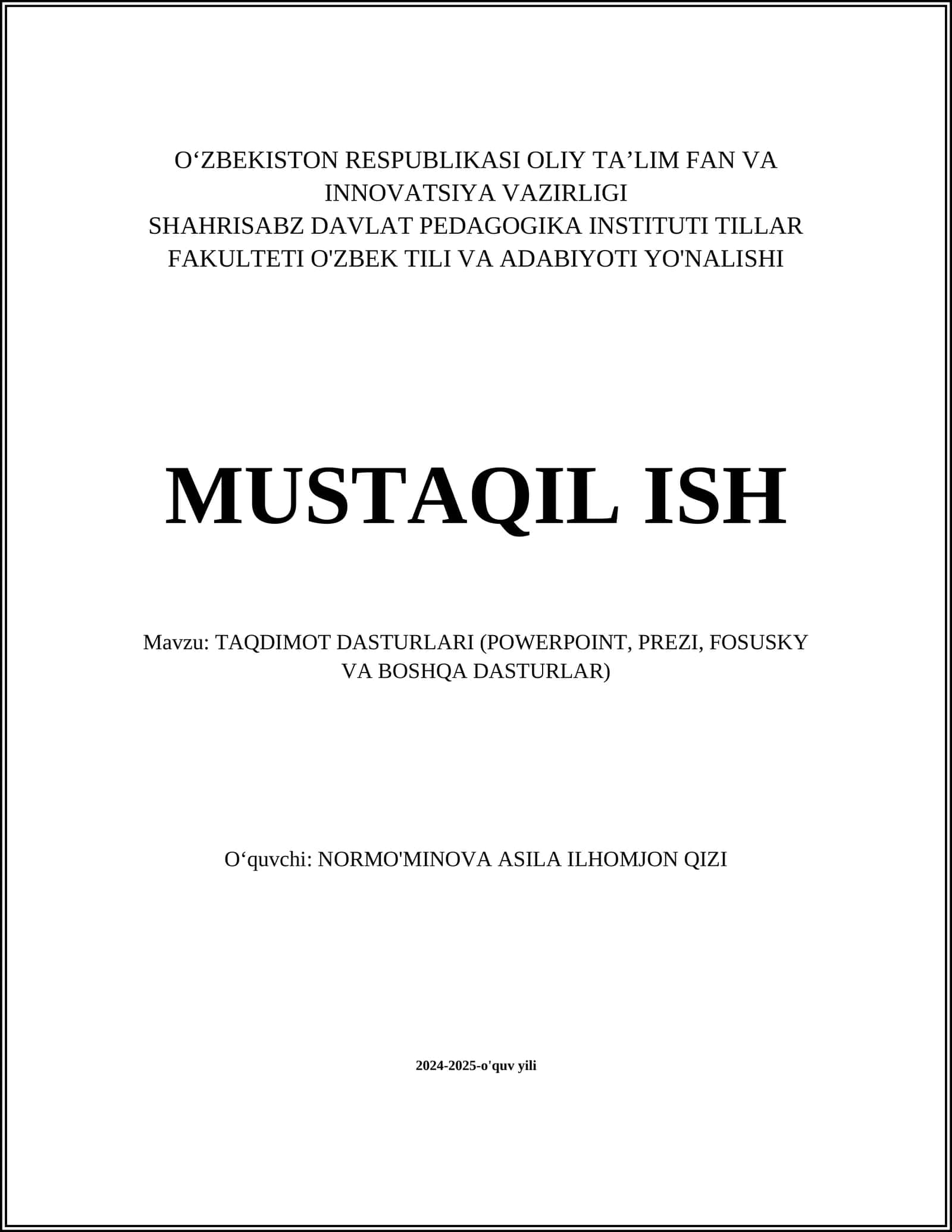 TAQDIMOT DASTURLARI (POWERPOINT, PREZI, FOSUSKY VA BOSHQA DASTURLAR) 1