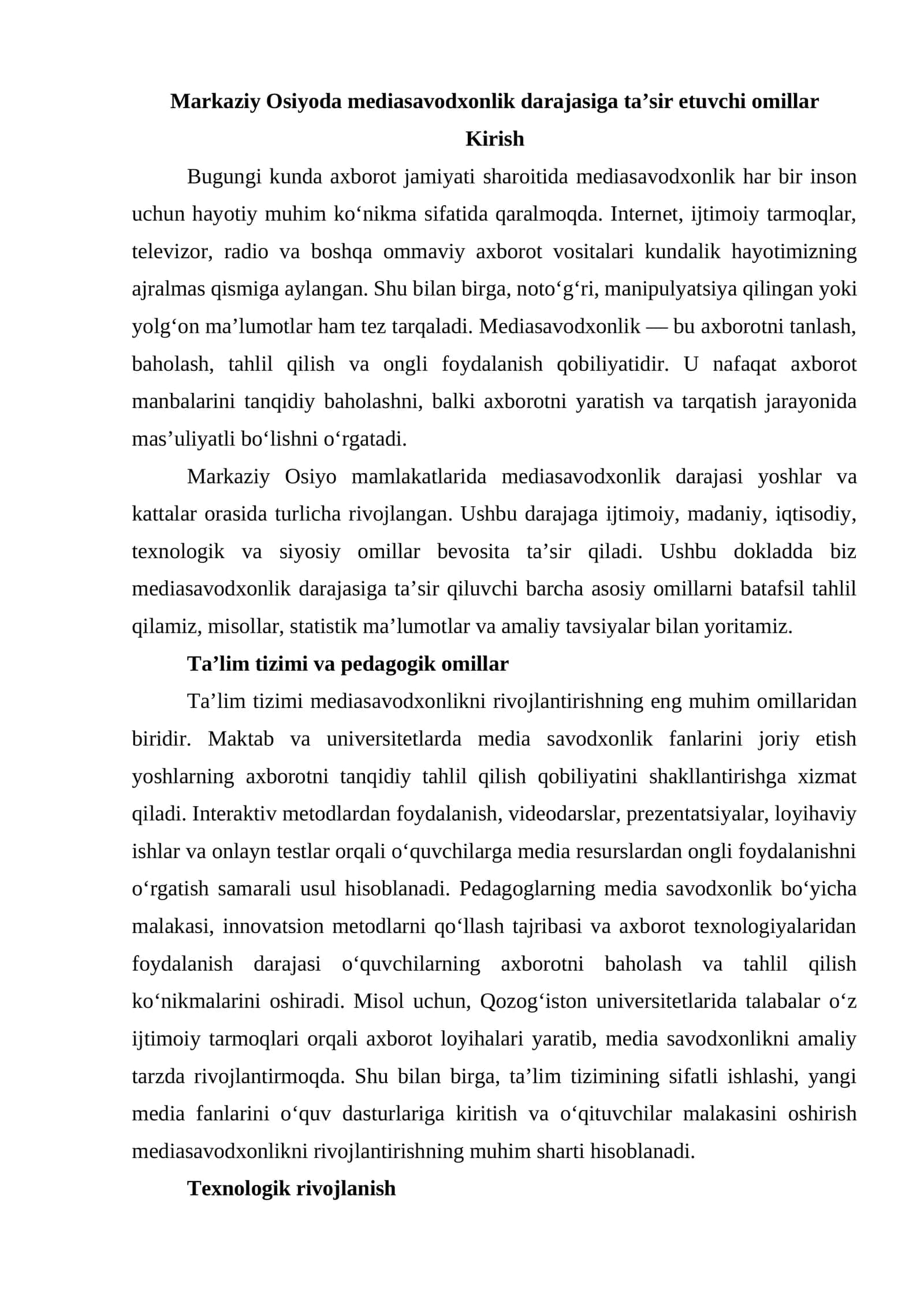 Markaziy Osiyoda mediasavodxonlik darajasiga ta’sir etuvchi omillar 1