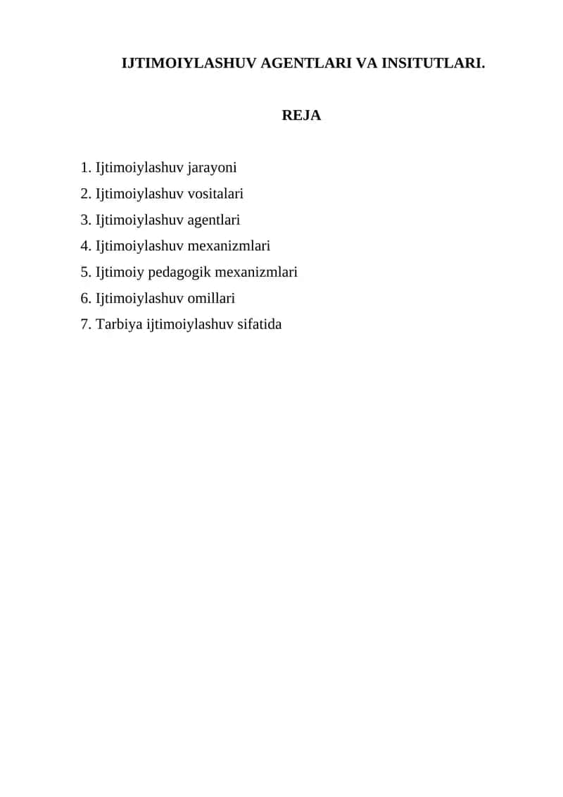 IJTIMOIYLASHUV AGENTLARI VA INSITUTLARI 1
