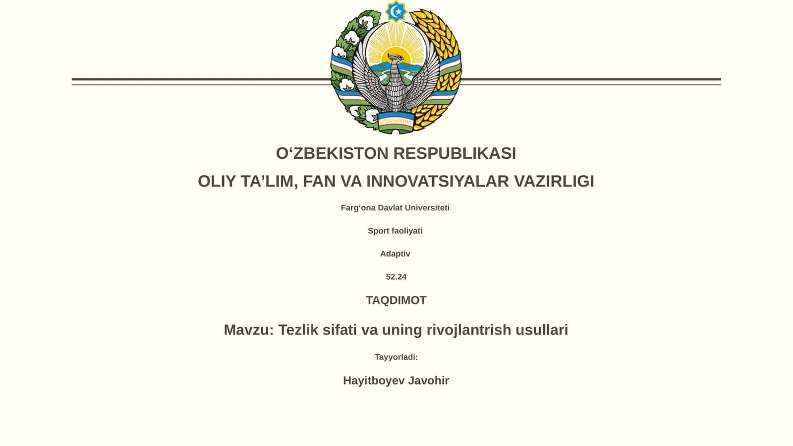 Tezlik sifati va uning rivojlantrish usullari 1