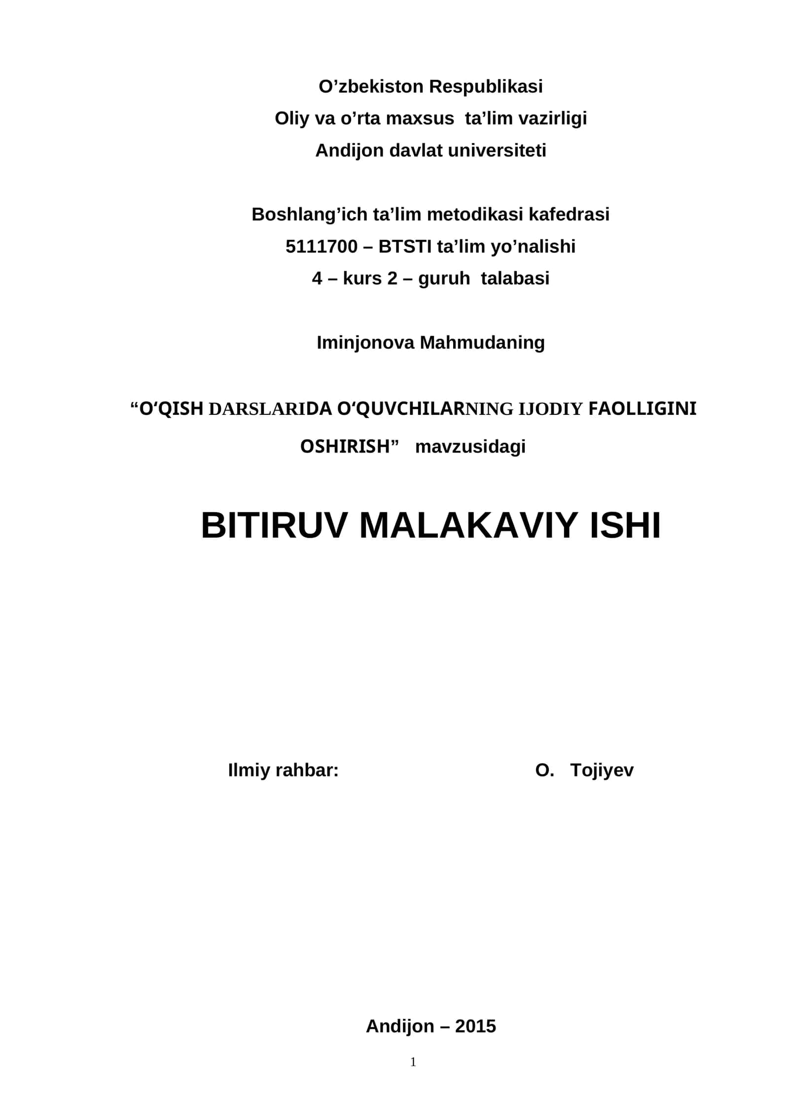 O‘QISH DARSLARIDA O‘QUVCHILARNING IJODIY FAOLLIGINI OSHIRISH 1