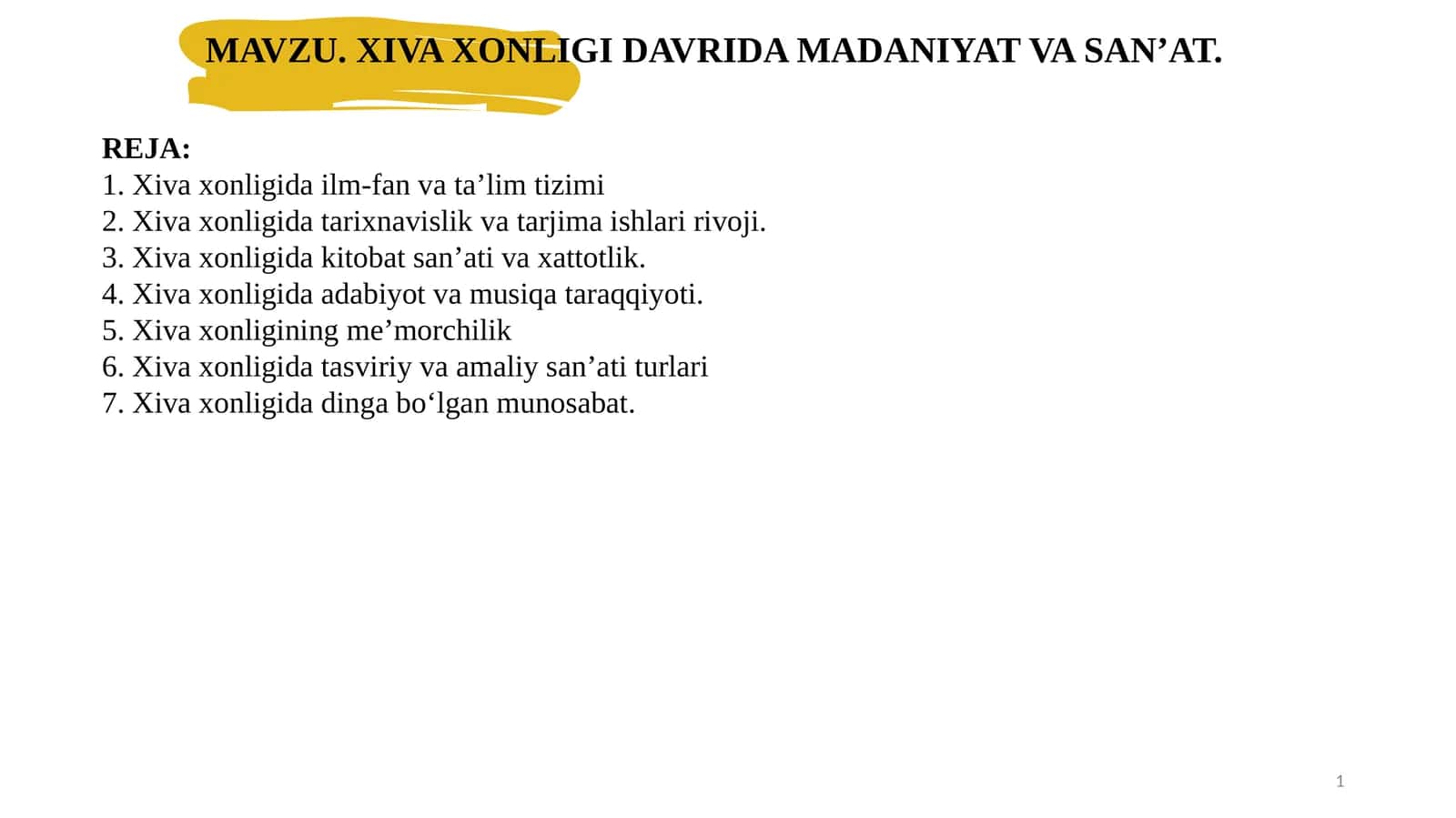 XIVA XONLIGI DAVRIDA MADANIYAT VA SAN’AT. 1