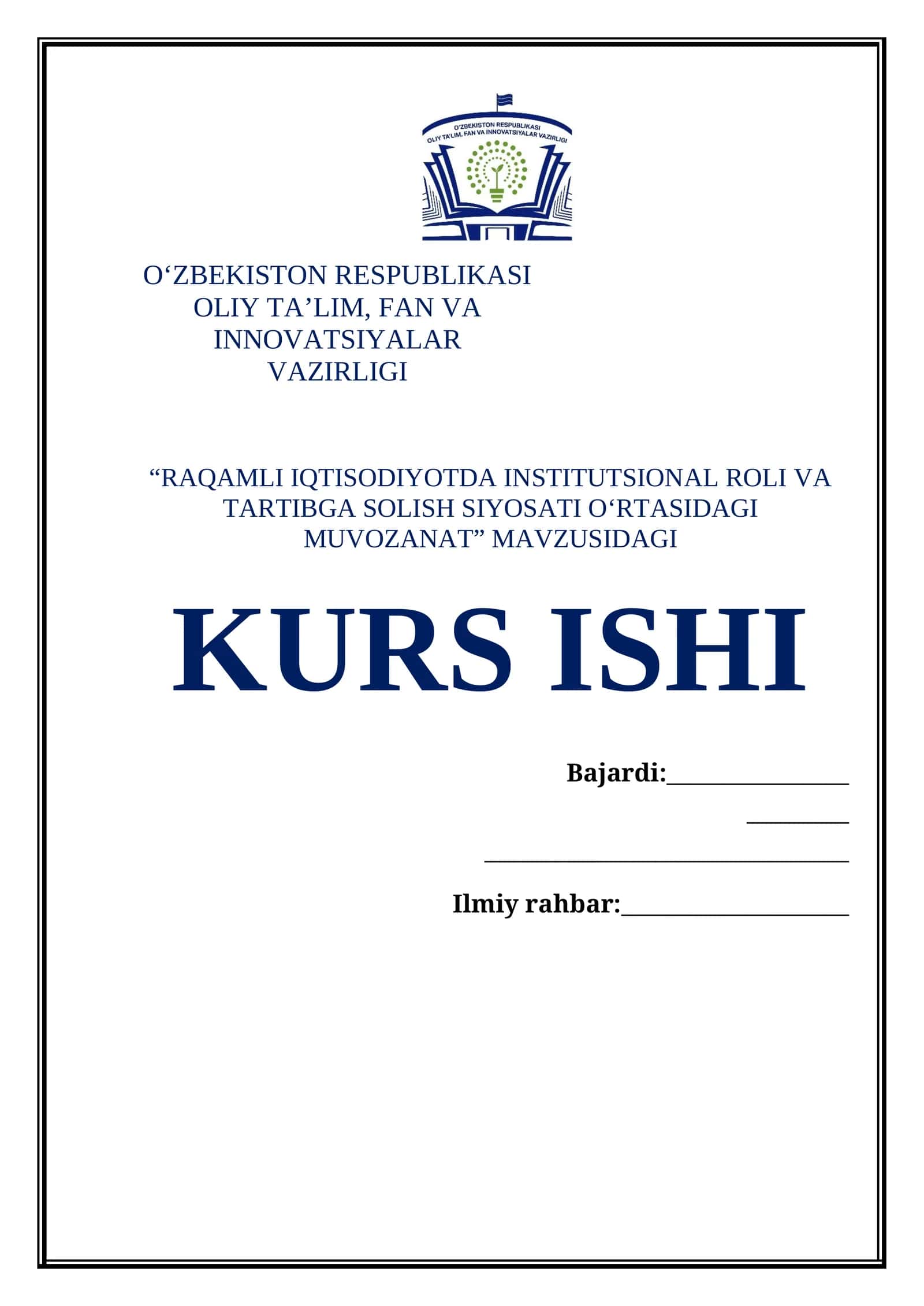 RAQAMLI IQTISODIYOTDA INSTITUTSIONAL ROLI VA TARTIBGA SOLISH SIYOSATI OʻRTASIDAGI MUVOZANAT 1
