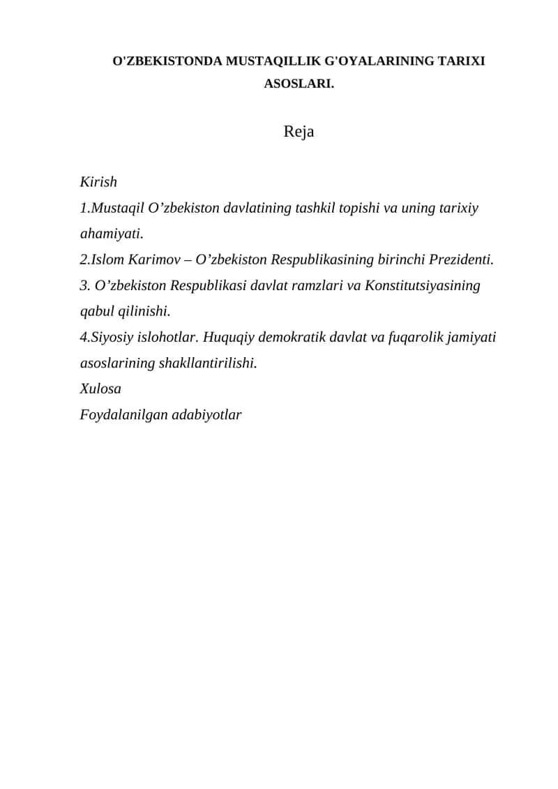 O'zbekistonda Mustaqillik G'oyalarining Tarixi Asoslari 1