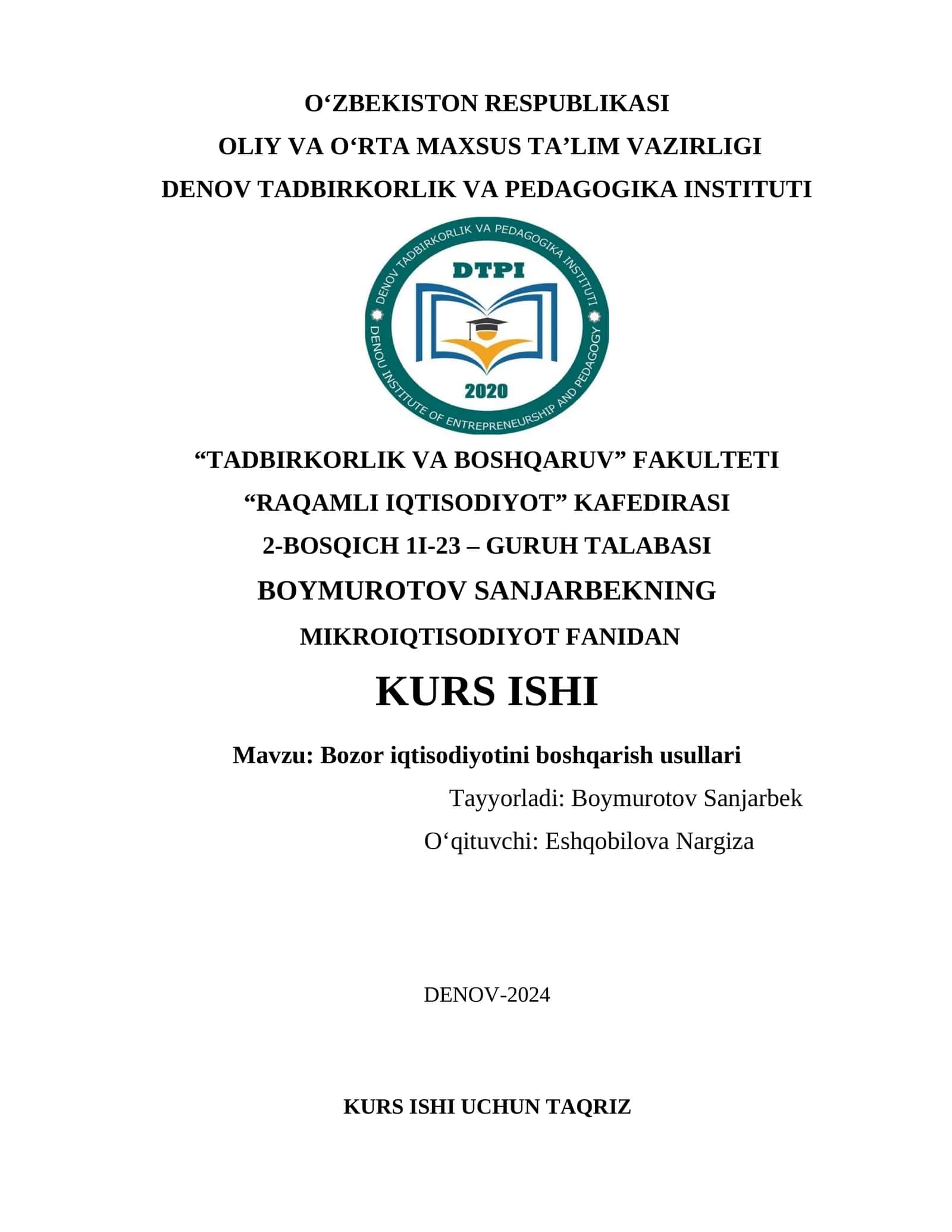 Bozor iqtisodiyotini boshqarish usullari 1