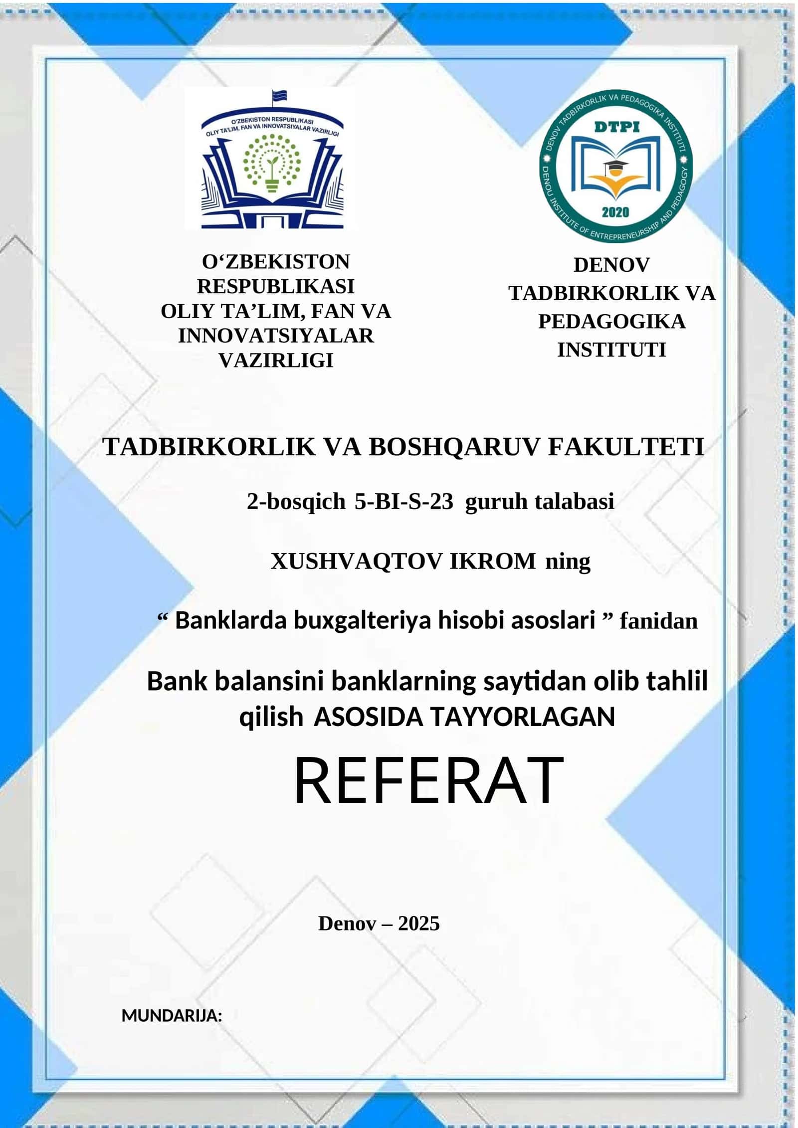 Banklarda buxgalteriya hisobi asoslari 1