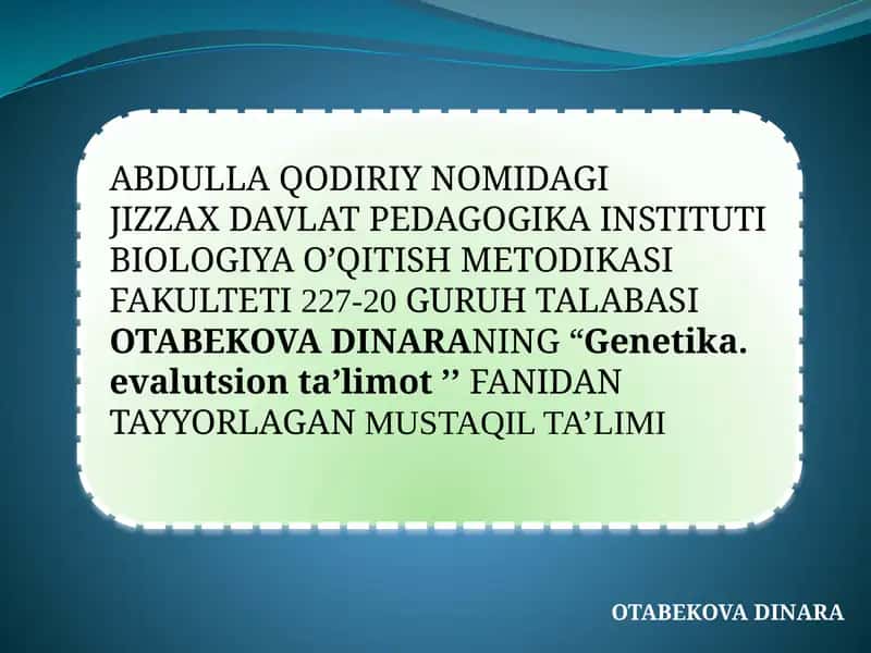 Genetika. evalutsion ta’limot 1