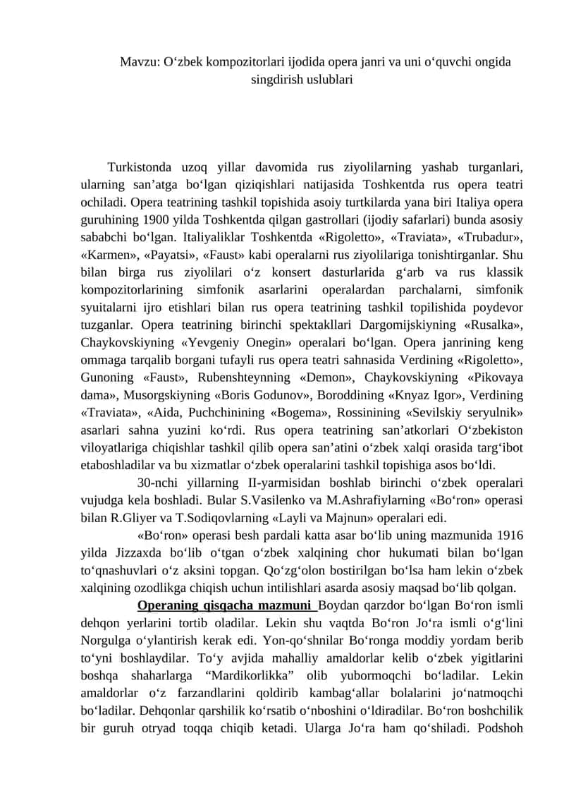 O‘zbek kompozitorlari ijodida opera janri va uni o‘quvchi ongida singdirish uslublari 1
