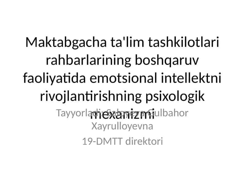 Emotsional intellekt rivojlantirishning psixologik mexanizmi 1