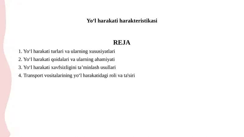 Yoʻl harakati harakteristikasi 1
