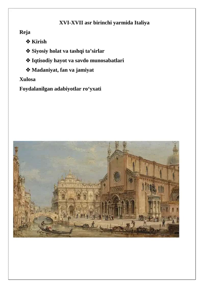 XVI-XVII asr Italiyasi (XVI-XVII Century Italy) 1