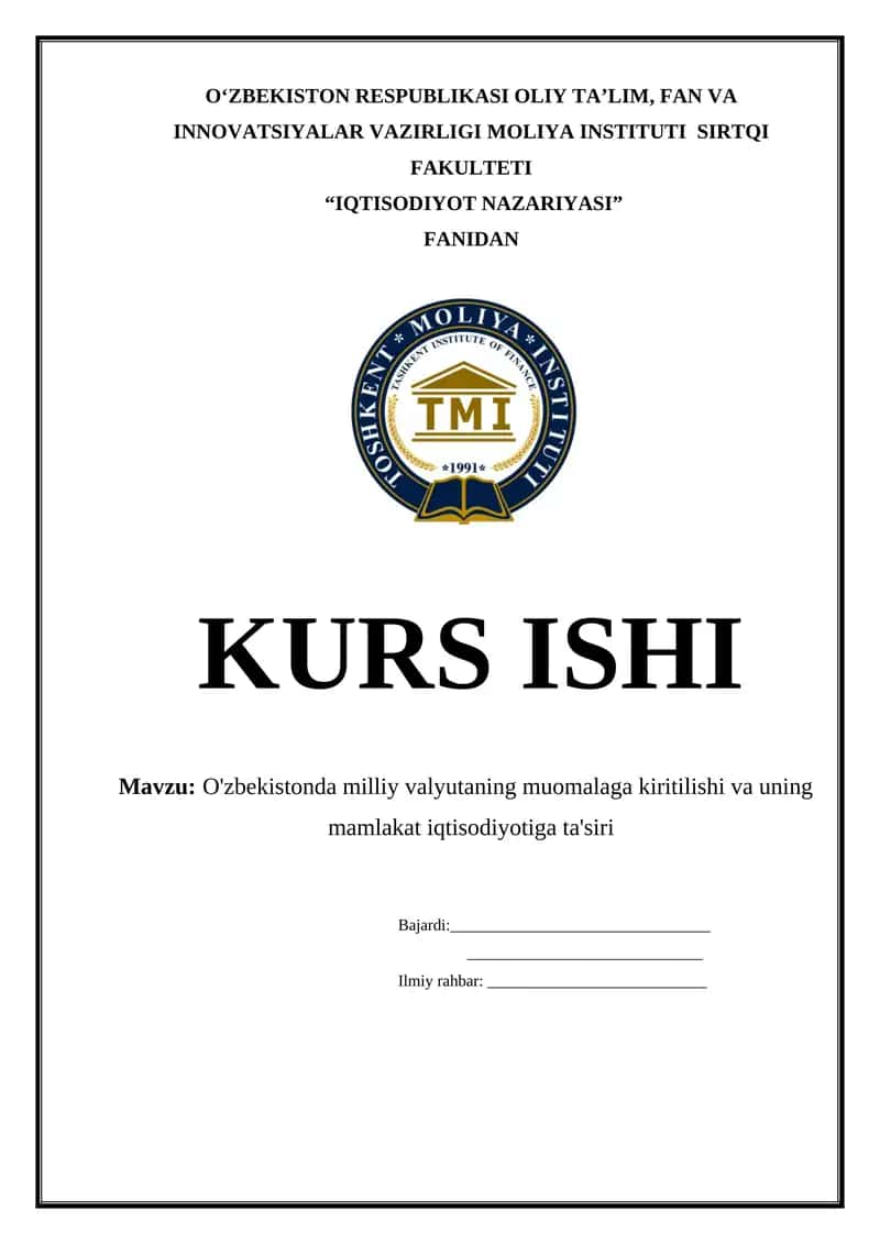 O'zbekistonda milliy valyutaning muomalaga kiritilishi va uning mamlakat iqtisodiyotiga ta'siri 1