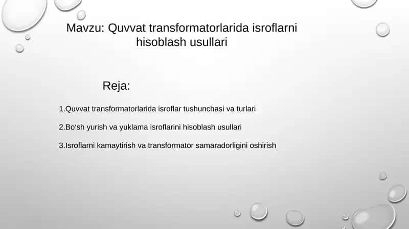 Quvvat transformatorlarida isroflarni hisoblash usullari 1