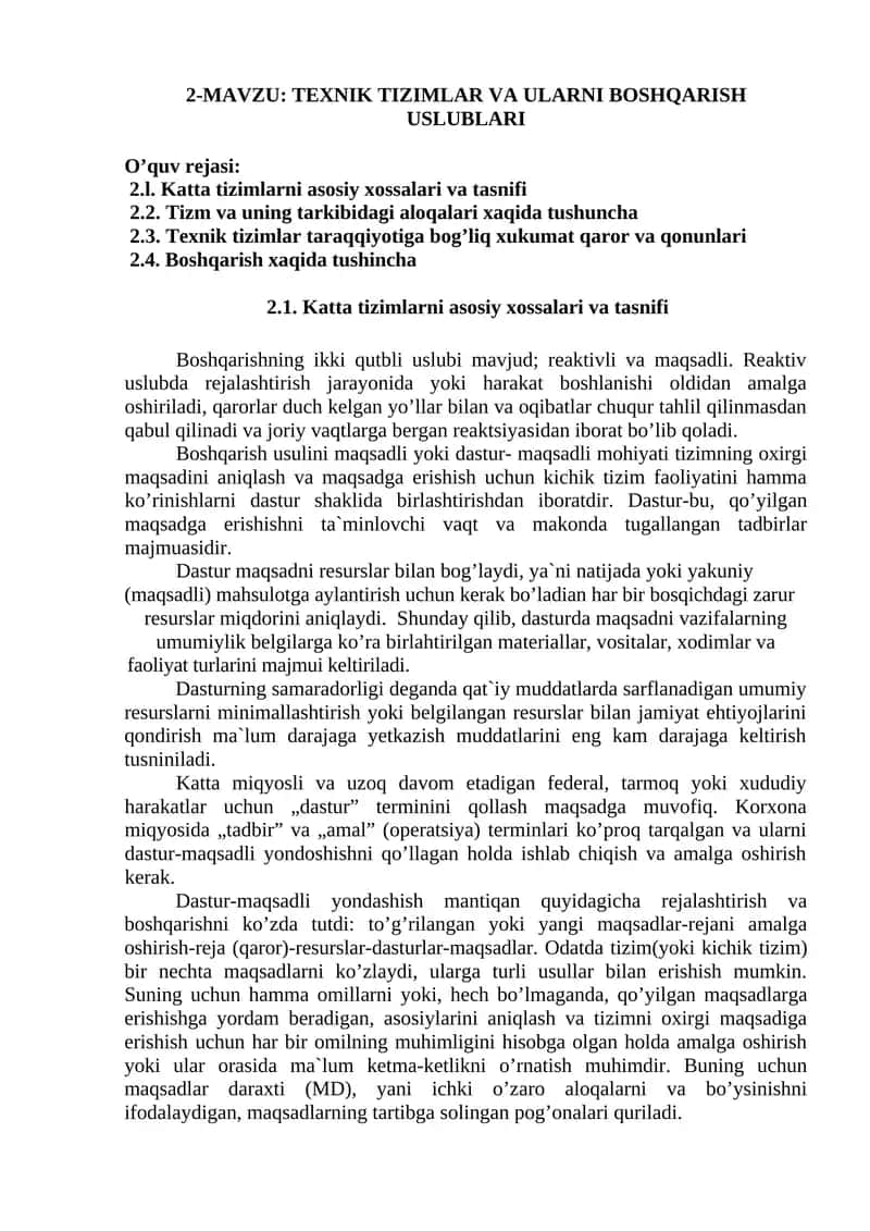 TEXNIK TIZIMLAR VA ULARNI BOSHQARISH USLUBLARI 1