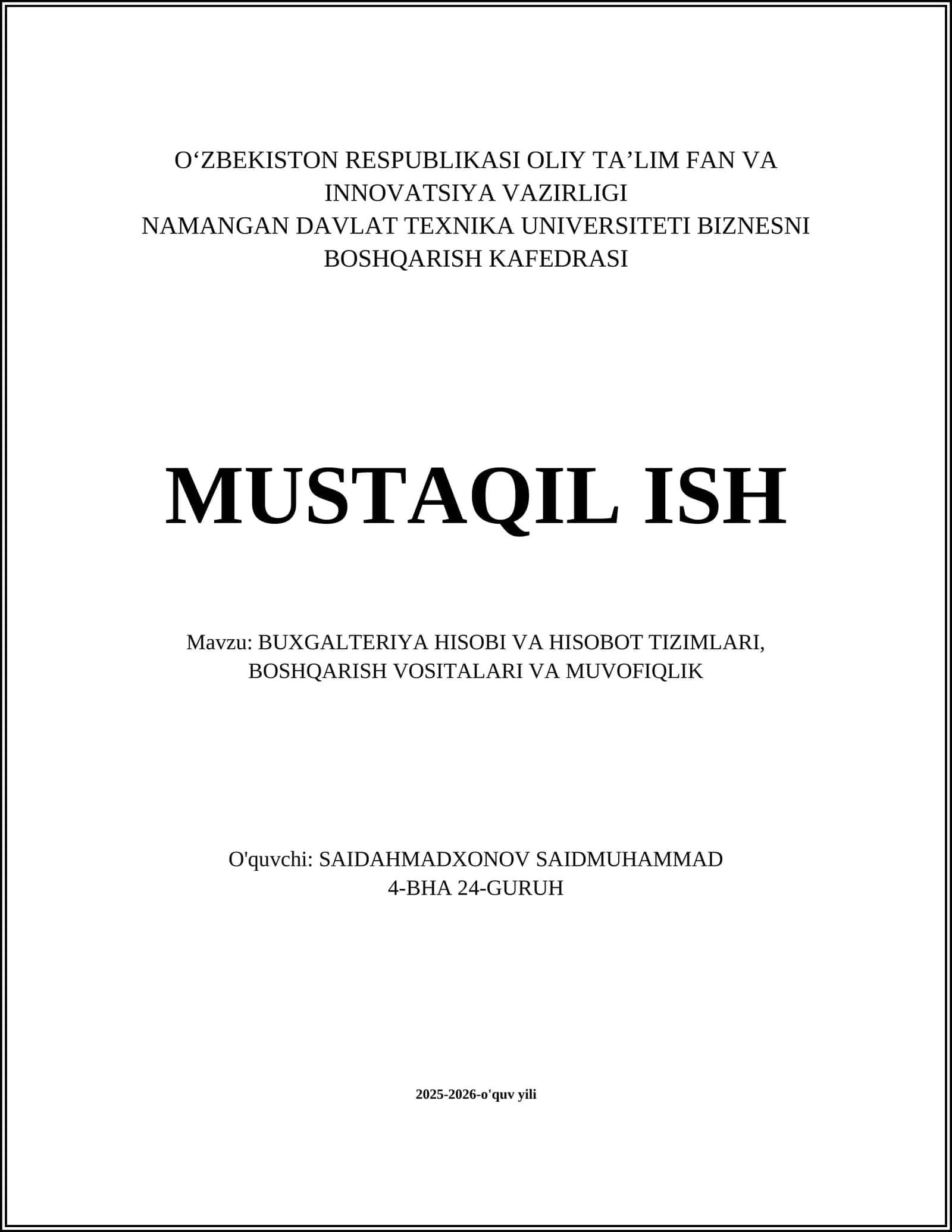 Buxgalteriya hisobi va hisobotning nazariy asoslari 1
