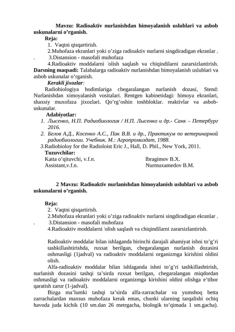 Radioaktiv nurlanishdan himoyalanish uslublari va asbob uskunalarni o’rganish 1